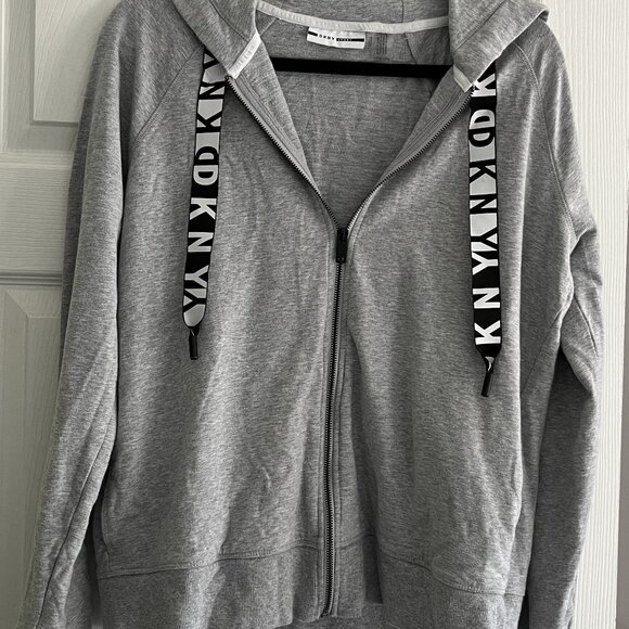 DKNY Sport Women Cozy Zip Up Drawstring Logo Hoodie Gray Size Large - Picture 4 of 6